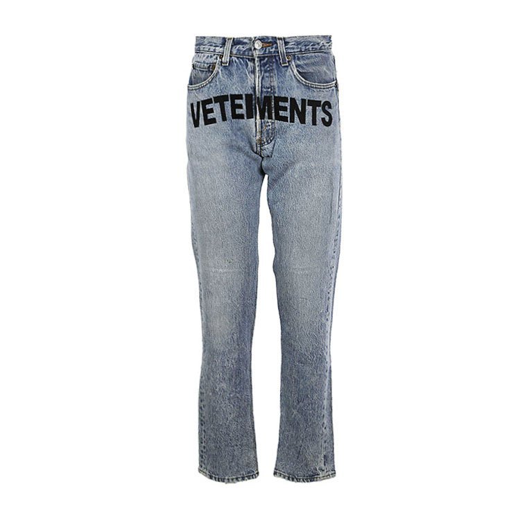 vetements/vetements 18年春夏 女性 logo 直筒裤 牛仔色 女士牛仔裤