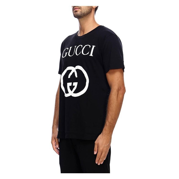 古驰/gucci 18年秋冬 男性 双g logo 圆领 黑色 男士短袖t恤 493117