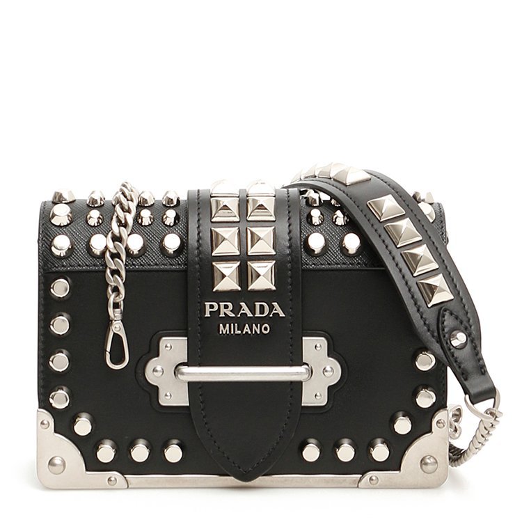 普拉达/prada 19年春夏 铆钉 拼色 女包 女性 cahier系列 盒子包 黑色