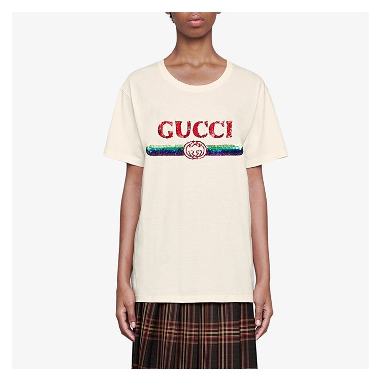 古驰/gucci 19年春夏 圆领 女性 logo 宽松 乳白色 女士短袖t恤