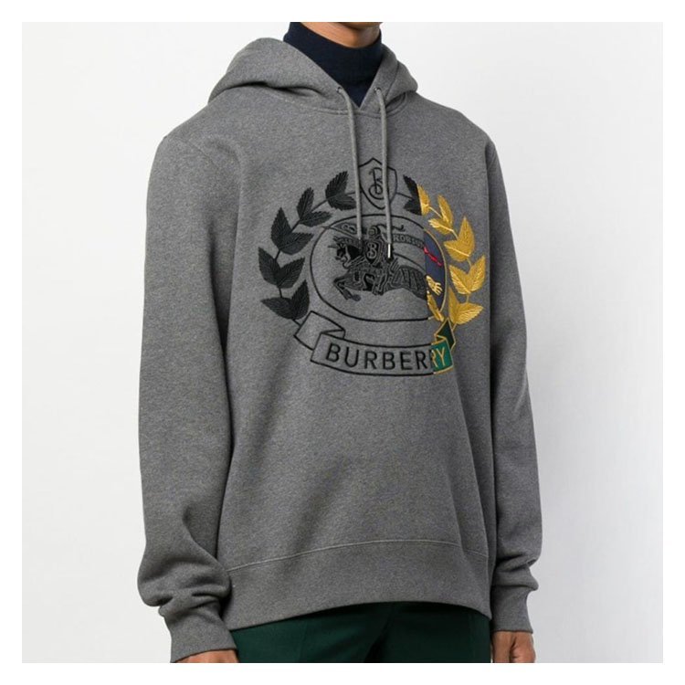 burberry卫衣男,prada卫衣男 博柏利/burberry 19年春夏 连帽 男性 logo 抽绳 浅灰色 男卫衣
