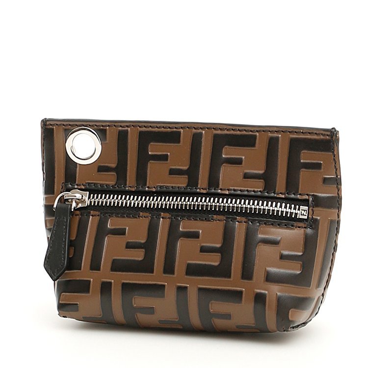 fendi(芬迪) 棕色底黑色logo零钱包【北京同城闪送】