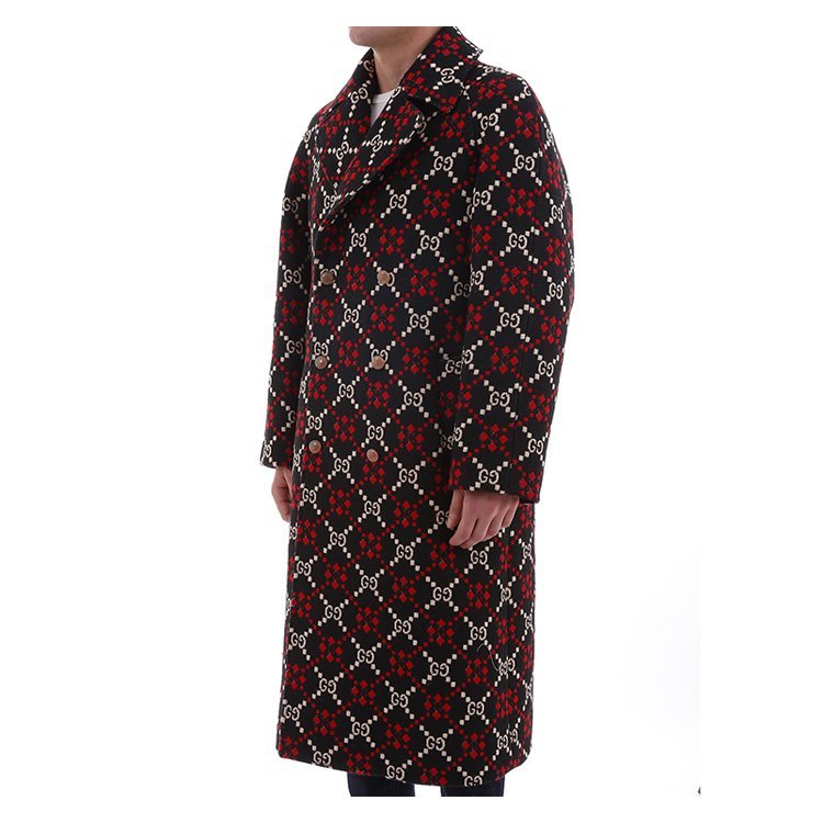 gucci/古驰 18年秋冬 男士 英伦 印花 红色 男士大衣 535769 z507m