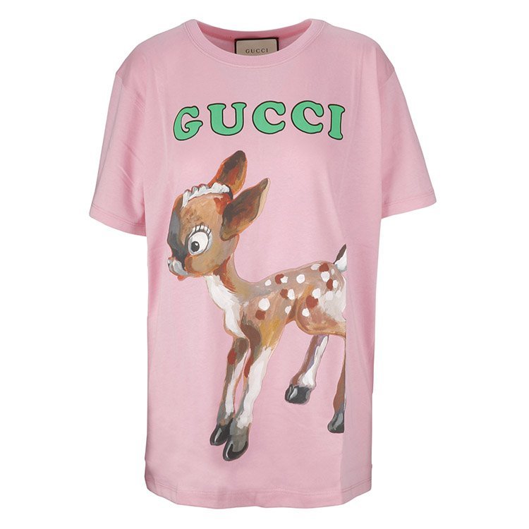 gucci/古驰 19年秋冬 女性 logo 小鹿 粉色 女士短袖t恤 492347 x3p10
