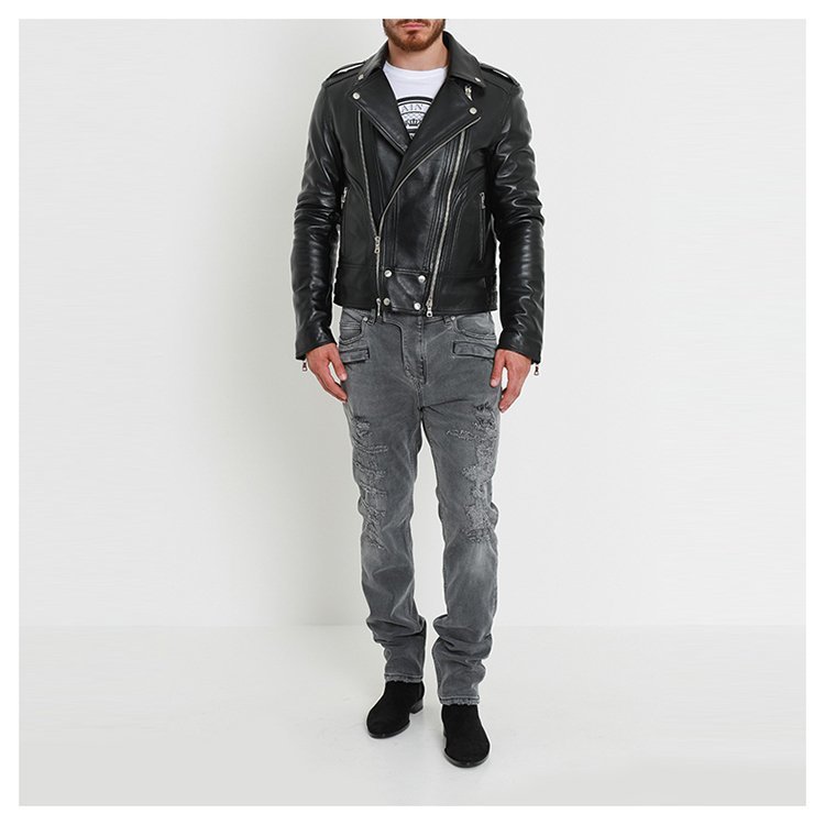 宝曼/balmain 19年秋冬 男性 英伦 机车夹克 黑色 男士皮衣 w8h2868p