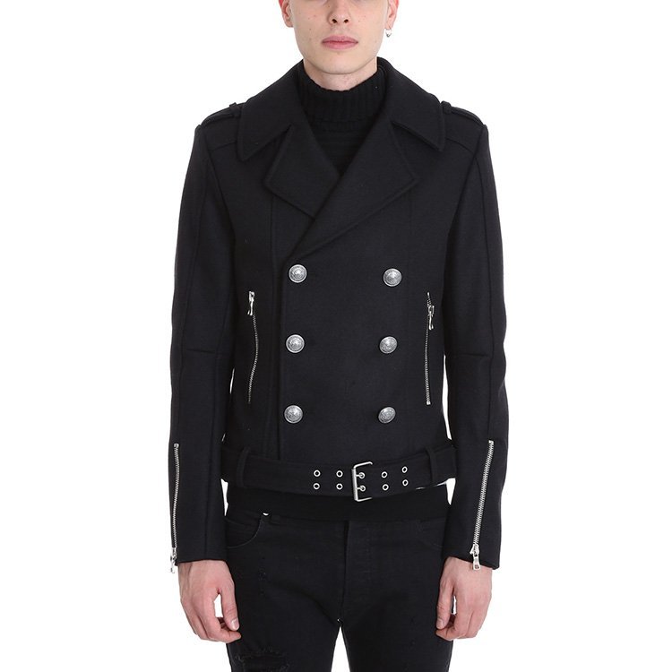 宝曼/balmain 18年秋冬 男士 时尚 双排扣 黑色 男士夹克 w8h3099t784