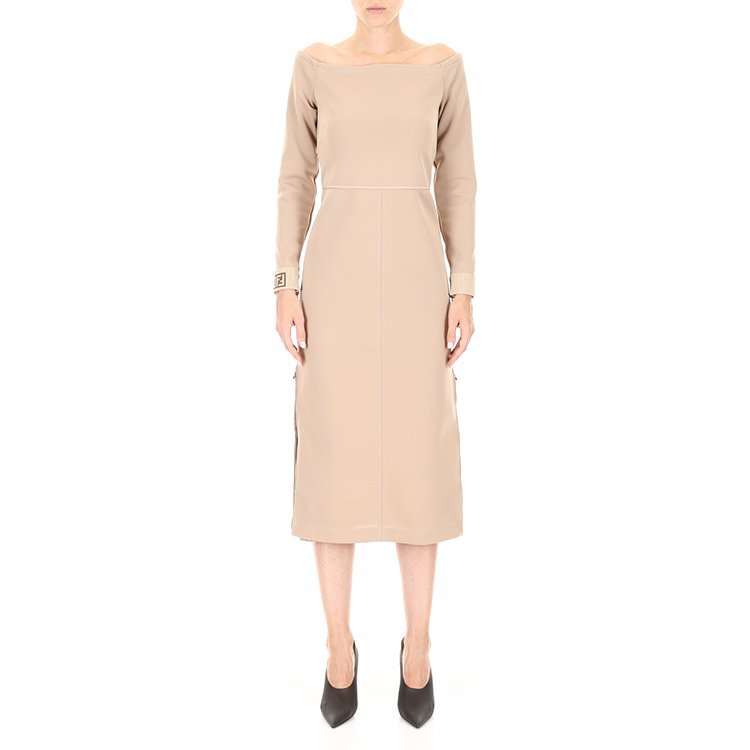 芬迪/fendi 18年秋冬 收腰 女士 一字肩 米色 女士连衣裙 fd9831 a5fp