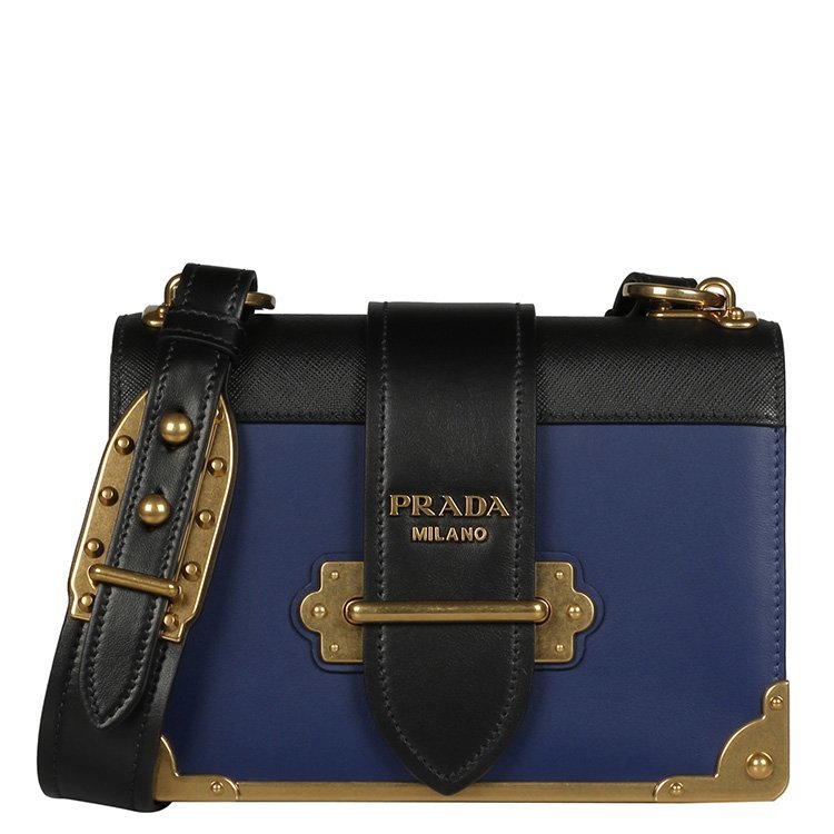 普拉达/prada 18年秋冬 撞色logo 经典 女包 女性 蓝色 单肩包 1bd045