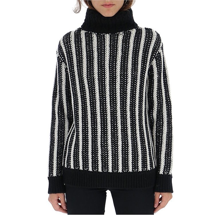 laurent paris 女士 ysl 高领 条纹 黑白水草纹色 女士针织衫/毛衣