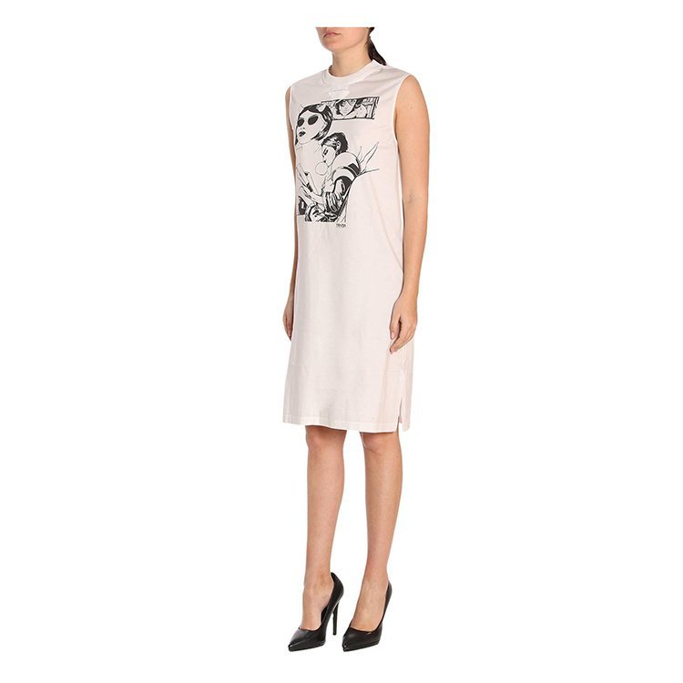 【18春夏】 prada/普拉达 女士连衣裙 棉 时尚 印花 白色 3187