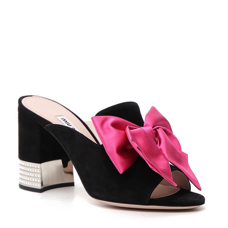 缪缪/miumiu 18年秋冬 女性 蝴蝶结 百搭 黑色 中跟凉鞋 5xx327 3i63