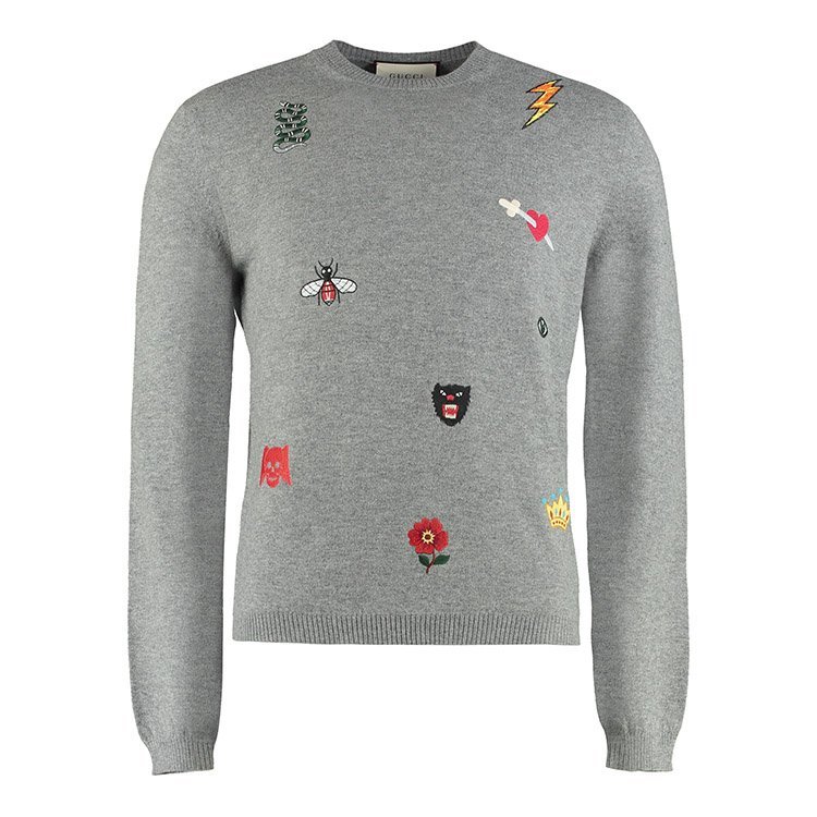 古驰/gucci 18年秋冬 男士 花 蜜蜂 灰色 男士针织衫/毛衣 527932 x9