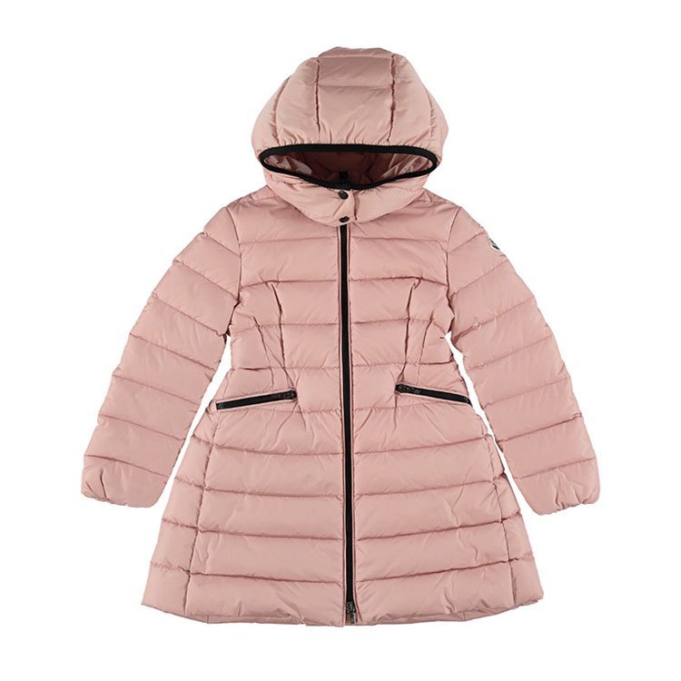 蒙克莱/moncler 18年秋冬 女童 蒙口 横条 兜帽 粉色 儿童羽绒服/棉服