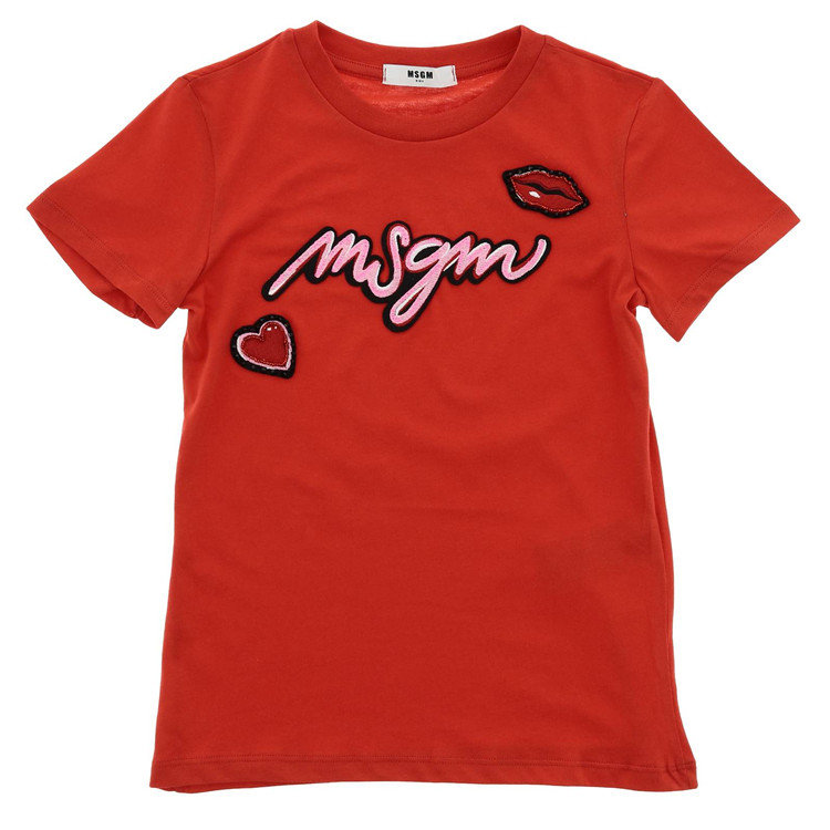 msgm kids/msgm kids 19年春夏 短袖 女童 圆领 logo 红色 儿童t恤
