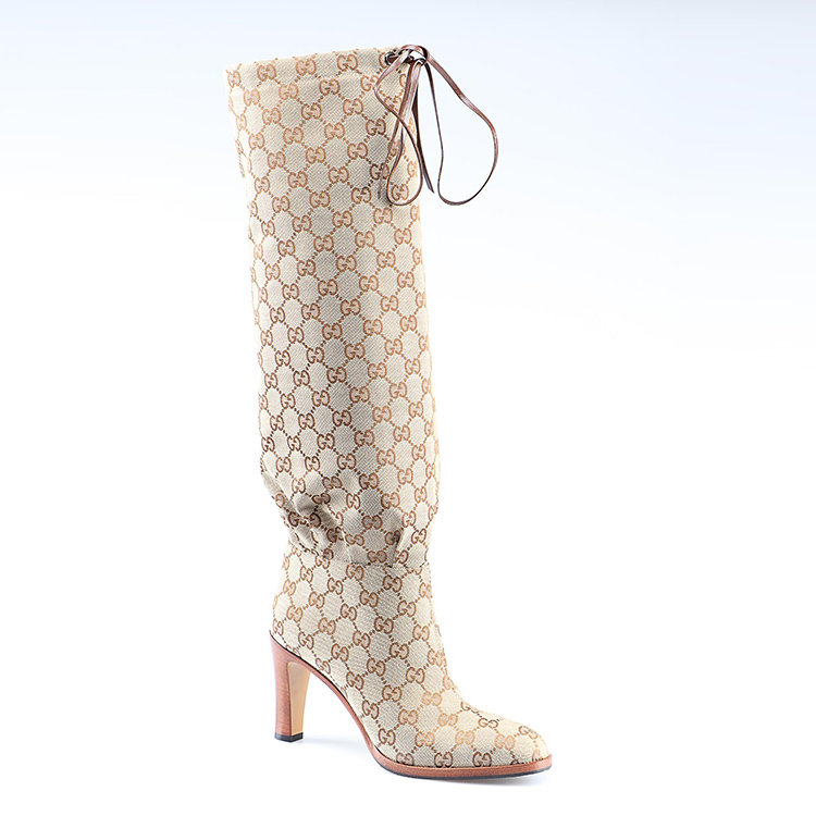 古驰/gucci 19年秋冬 过膝靴 女性 尖头 gg logo 米色 高筒靴 551149