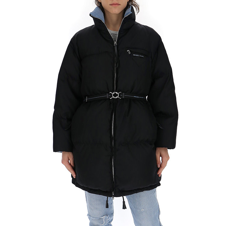 普拉达/prada 19年秋冬 棉服 女性 夹克 腰带 黑色 女士羽绒服 29z408
