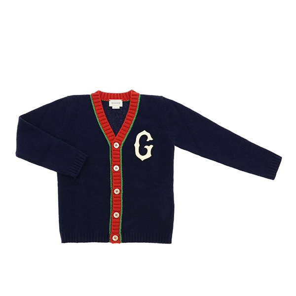 古驰/gucci 19年秋冬 胸标 男童 学院风 海军蓝 儿童针织衫/毛衣
