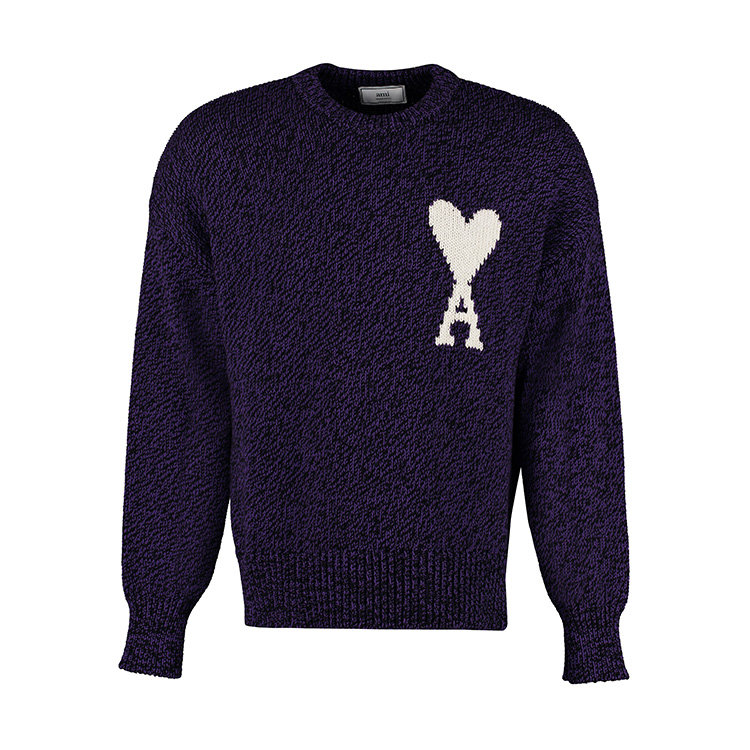 ami/ami 19年秋冬 套头 男性 胸标 复古 蓝色 男士针织衫/毛衣 a19k00