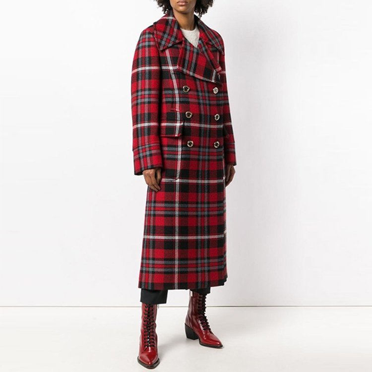 缪缪/miumiu 18年秋冬 女士 双排扣 格子 红色 女士大衣 ms1513#1r33