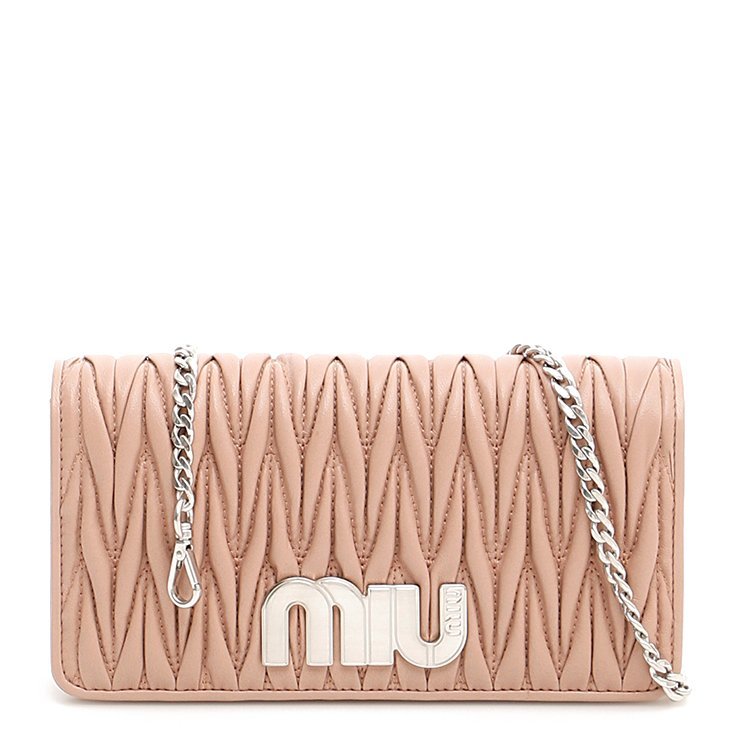 缪缪/miumiu 18年秋冬 女士 logo 褶皱 粉色 手拿包 5dh044 2b4q f0