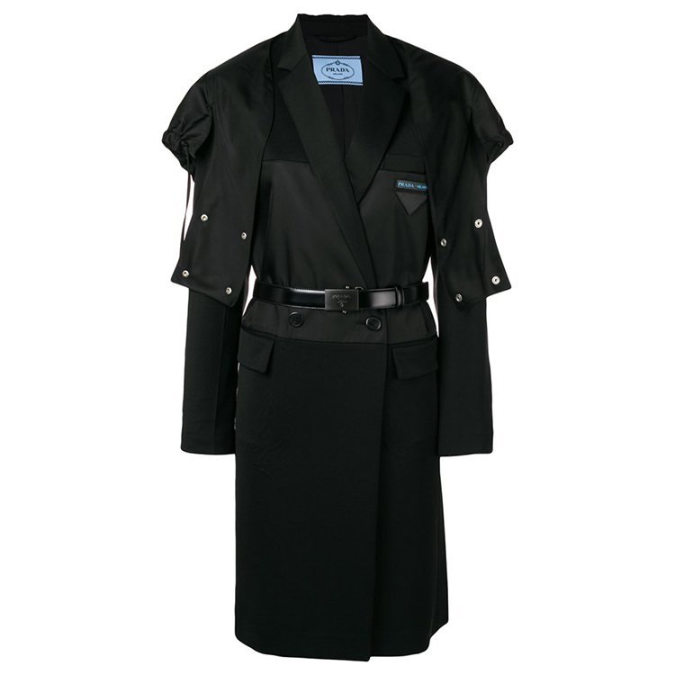 普拉达/prada 18年秋冬 断码 小码 xxs 女性 束腰 v领 羊毛大衣女