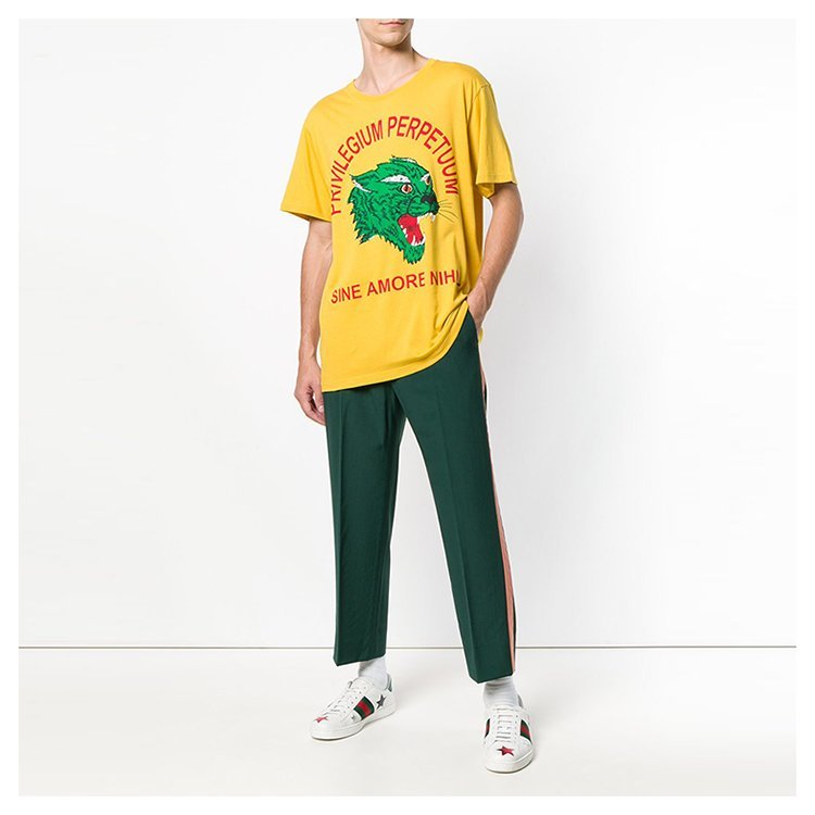 古驰/gucci 18年秋冬 男士 虎头 字母 黄色 男士短袖t恤 493117 x3n75