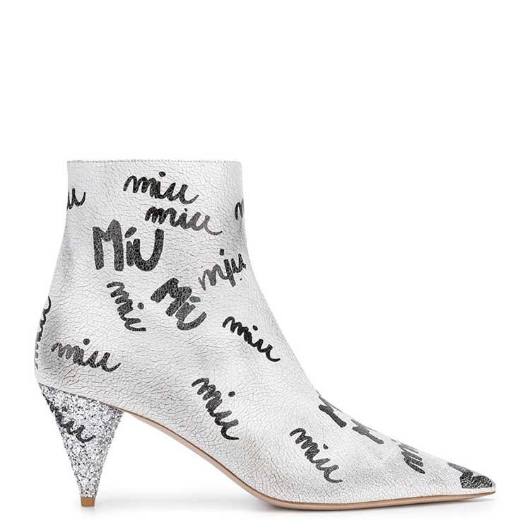缪缪/miumiu 18年秋冬 尖头 女性 裸靴 字母 白色