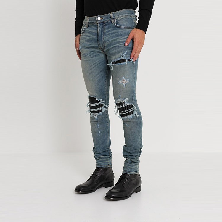 amiri/amiri 18年秋冬 男士 破洞 水洗 蓝色 男士牛仔裤 mbmx1lthcib