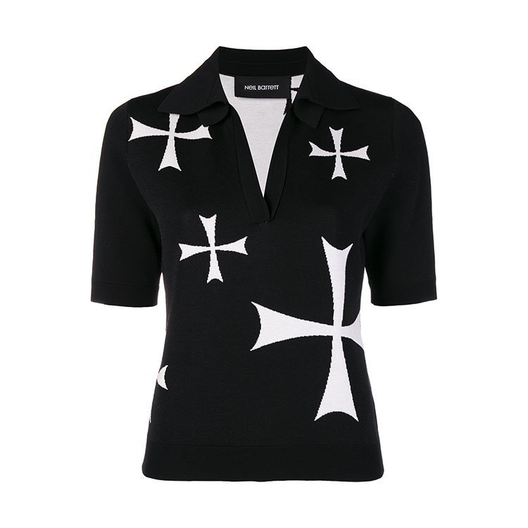 尼奥·贝奈特/neil barrett 18年秋冬 翻领 女性 十字架 修身 黑色