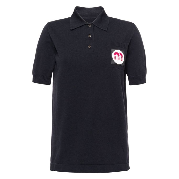 缪缪/miumiu 19年春夏 翻领 女性 胸标 运动风 黑色 女士短polo mml
