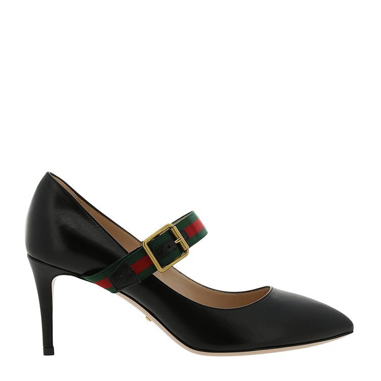 古驰/gucci 18年秋冬 女士 条纹 尖头鞋 黑色 高跟