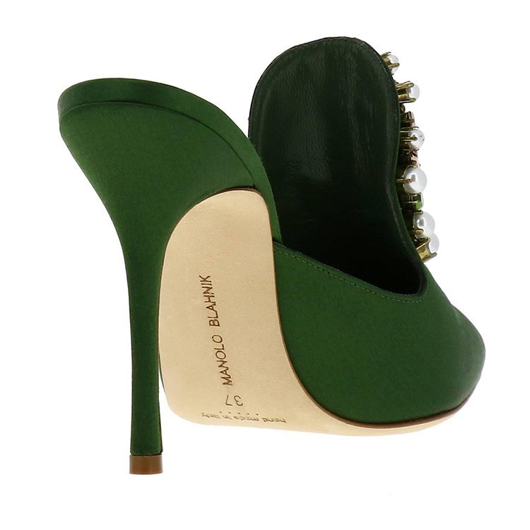 blahnik 19年春夏 尖头鞋 女性 水钻 细跟 绿色 高跟凉鞋 418-0241