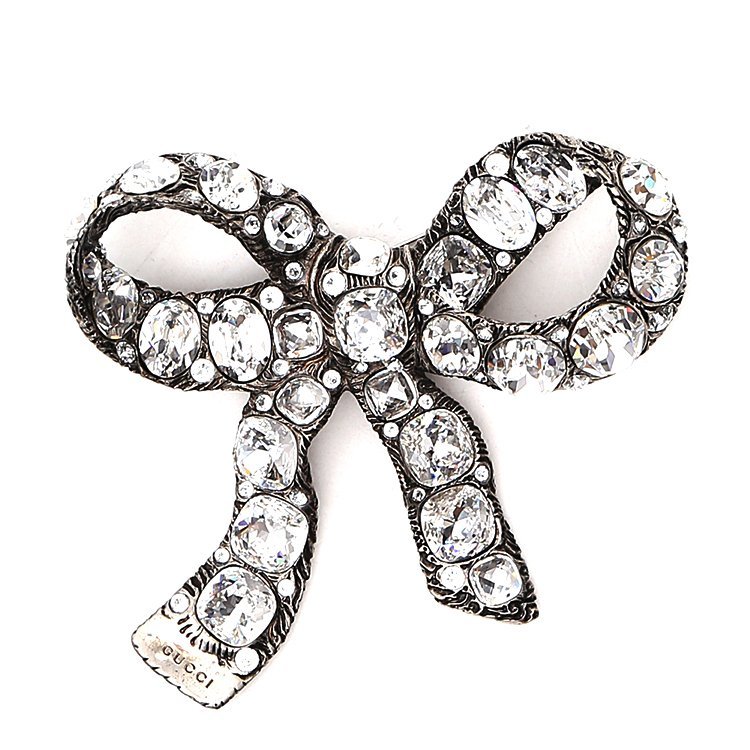 古驰/gucci 18年秋冬 蝴蝶结 女 镶钻 奢华 黑色 胸针 538050 j3f78