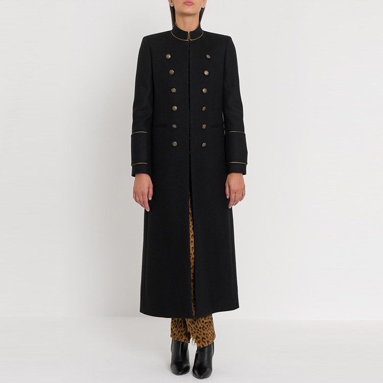 laurent paris 18年秋冬 ysl 女性 ysl 双排扣 经典 羊毛大衣女 黑色