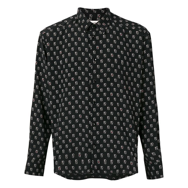 laurent paris 18年秋冬 男士 ysl 商务 印花 黑色 男士长袖衬衫 5201