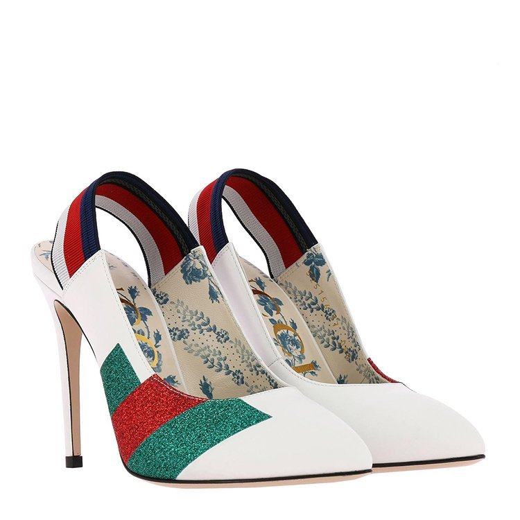 古驰/gucci 18年秋冬 女士 条纹 尖头鞋 白色 高跟鞋 525156 0g2e0