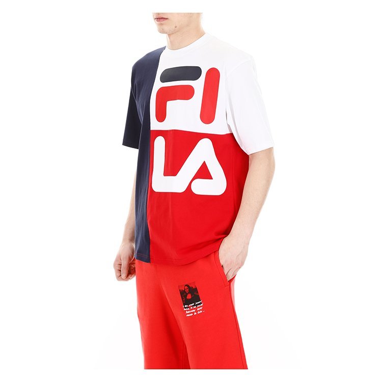 斐乐/fila 19年春夏 圆领 男性 短袖 logo 白蓝红拼色 男士运动t恤