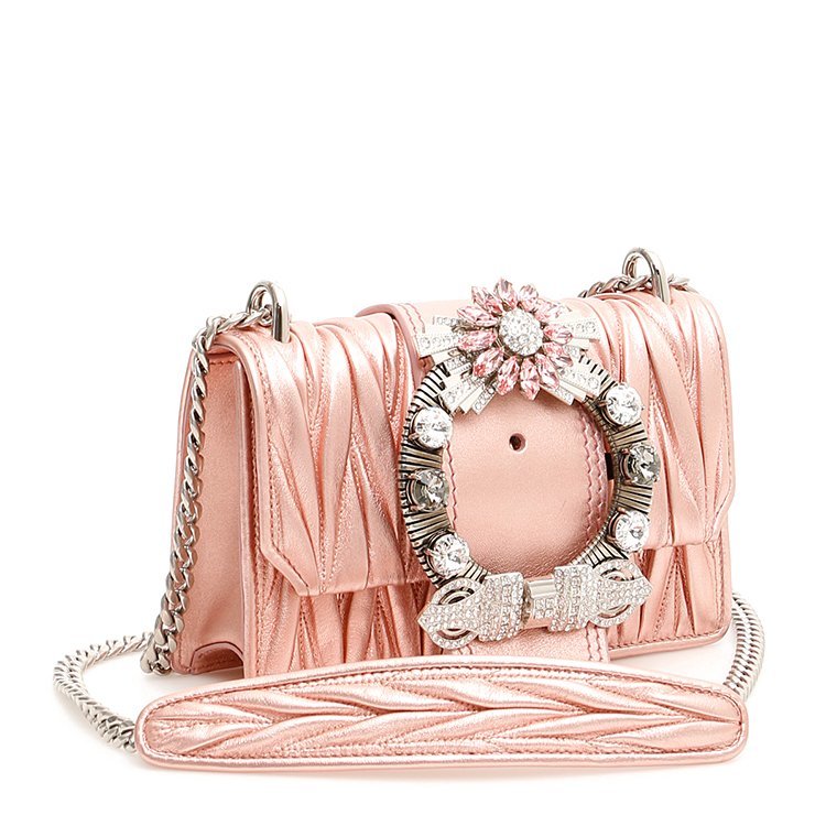 缪缪/miumiu 18年秋冬 水钻 褶皱 女包  女性 粉色 斜挎包 5bd084 n88